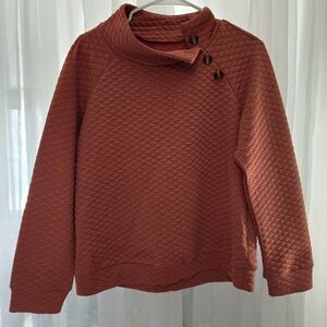 SHEIN Quilted Button-Shoulder Funnel Neck Sweater - Rust